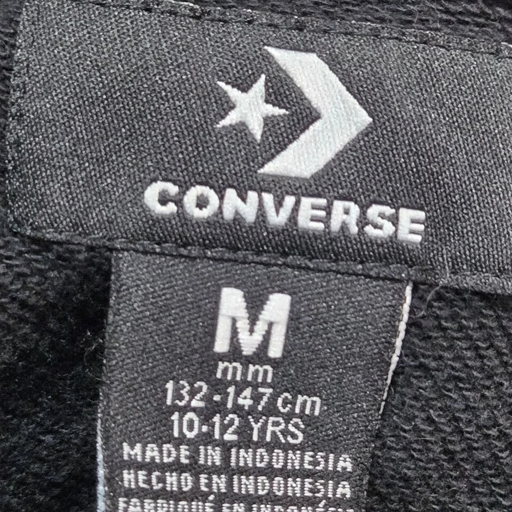 Converse All Star Kids Black Pullover Hoodie Chuck Taylor Logo Tape Size M 10-12